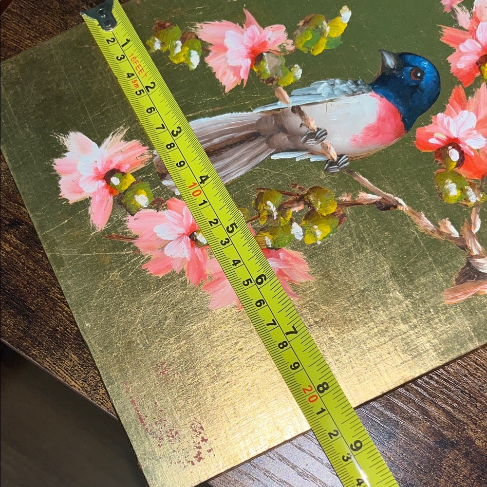 Vintage Gold Pink Bird Painting Florentine Italy Italian Art - Picture 4 of 5